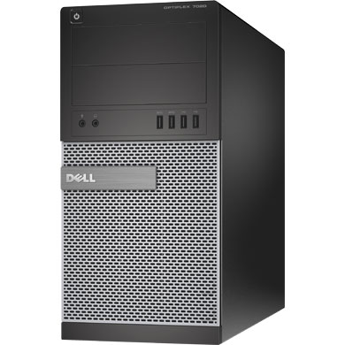 Front view of a OptiPlex 7020 Mini Tower, angled slightly to the left